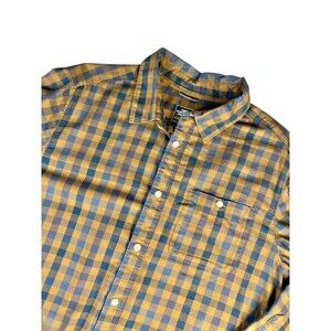 The North Face Shirt Mens Sz Large Gold Gray Check Plaid Button Up‎ Outdoor Hike